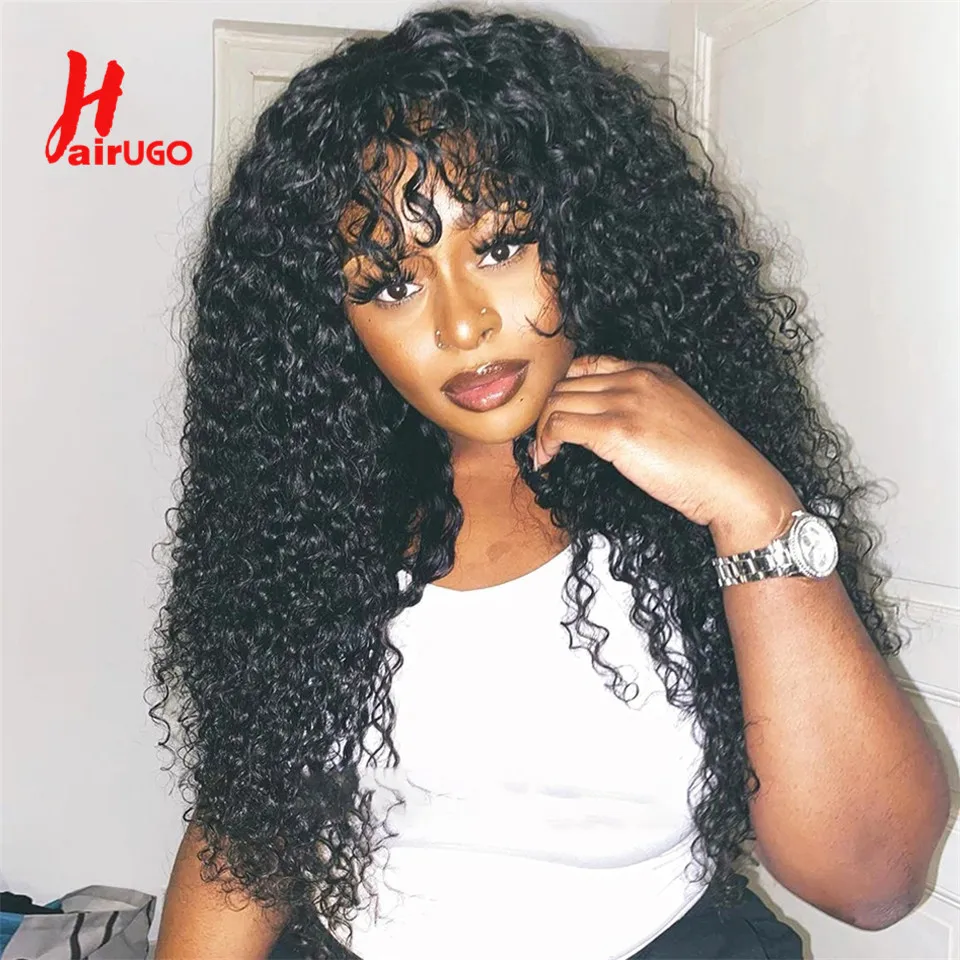 Curly Human Hair Wig With Bangs Jerry Curly Full Machine Human Hair Wigs For Women Brazilian Glueless Wigs HairUGo