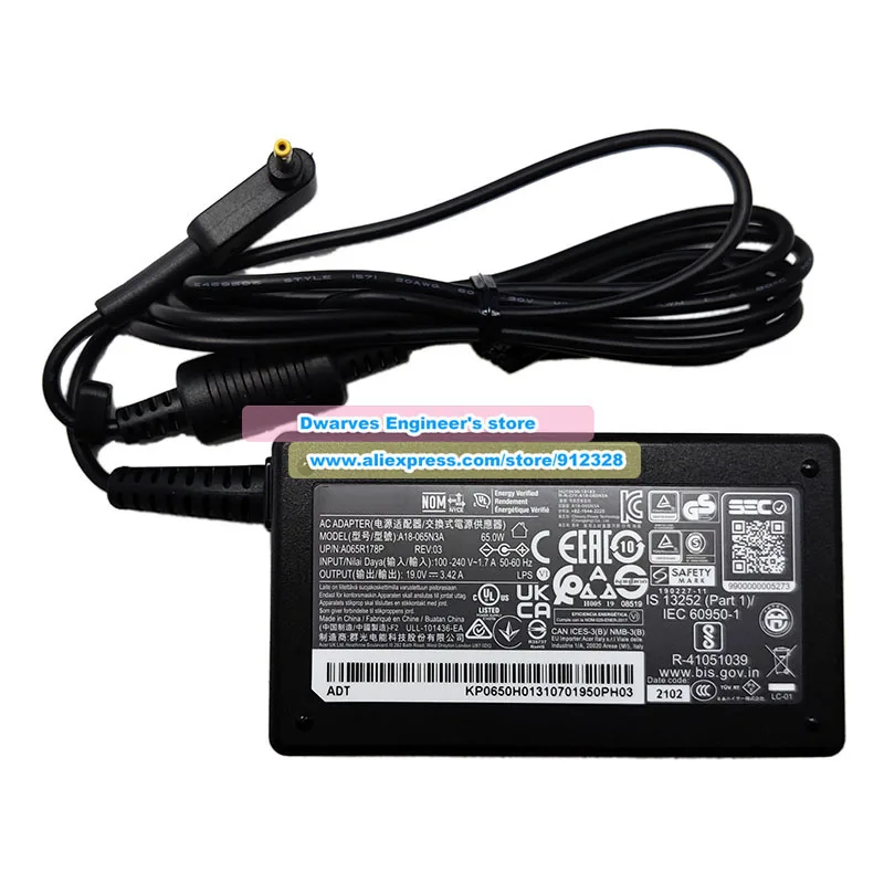 65W A18-065N3A AC 어댑터 19V 3.42A 충전기 (N19W2 N19H3 N20C5 N18Q13 SF313-52 N19H4 SF314-57 3.0x1.1mm 호환)