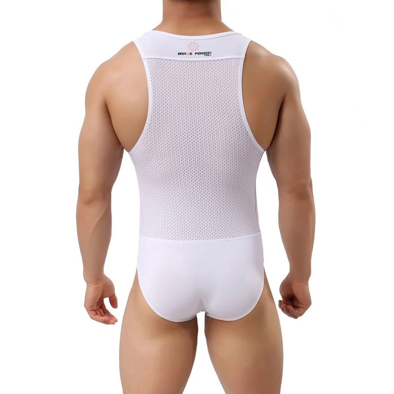 Men Swim Body Suits Mesh Sexy Swimwear Gay Pouch Swimsuits Surf Board Beach Sports Jumpsuit Shorts Sportswear
