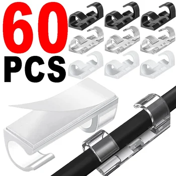 กาวสายคลิปผู้ถือลวดสําหรับผนัง CLEAR Strong Self-Adhesive สติกเกอร์การจัดการสายไฟสําหรับโต๊ะรถ Office Home 1