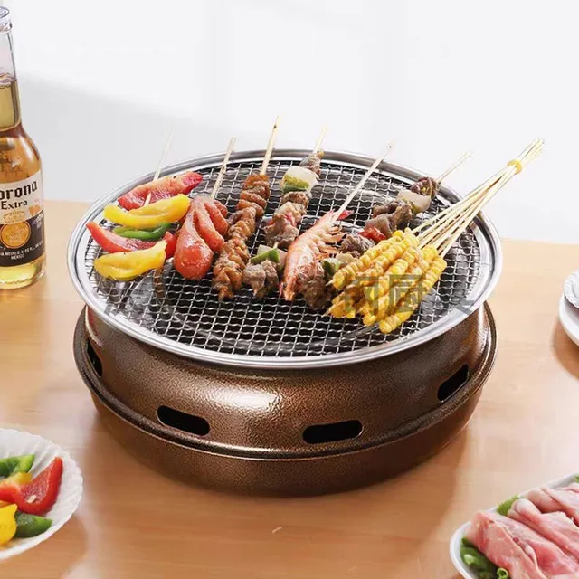 Korean-Style Round BBQ Grill - Portable Charcoal Grill for Outdoor, Backyard, Camping & Picnic - Compact Tabletop Smoker for Aut