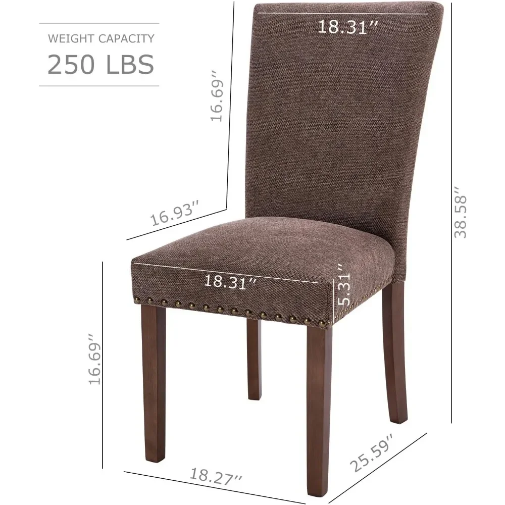 Fabric Parsons dining chair 6-piece set, fabric restaurant kitchen side chair with nail head trim and wooden legs-brown