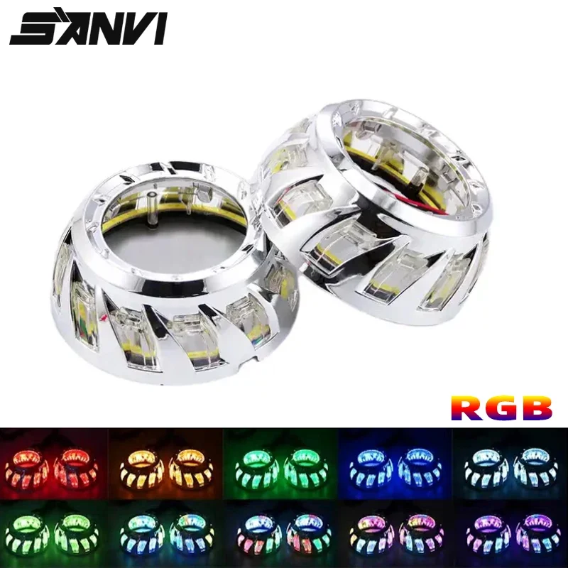 

SANVI 3'' RGB LED Angel Eyes Shourds Revolving Dynamic APP Control Sequential Flowing Bezes for 3 Inch Projector Lenes DIY