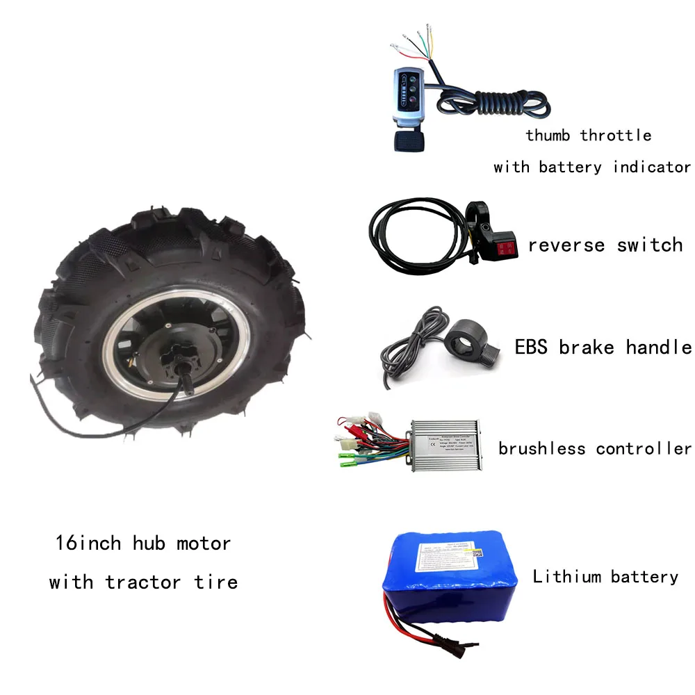 7km/h 80N.m 16inch Electric Wheelbarrow Wheel in Motor Kits DC 24V 500W Low Speed High Torque Dual Shaft Electric Hub Motor Kits