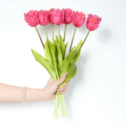7 - Piece Parrot Wave Tulip Silicone Flower Bouquet (Rose Red)
