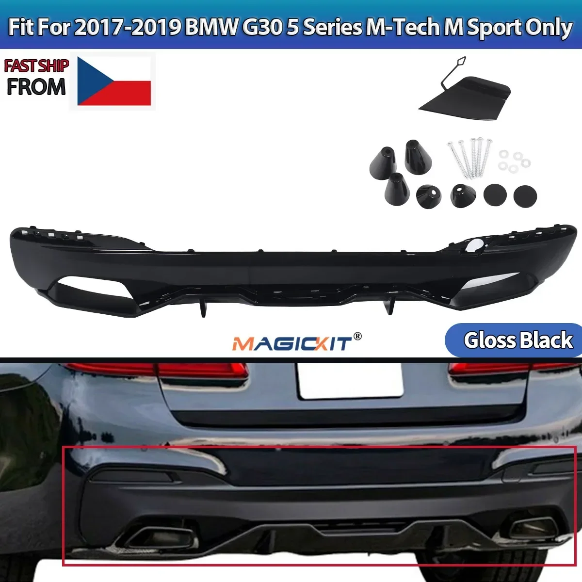 

MagicKit Gloss Black Rear Lip For BMW G30 G38 5 Series M Sport Bumper Diffuser 2017-2019