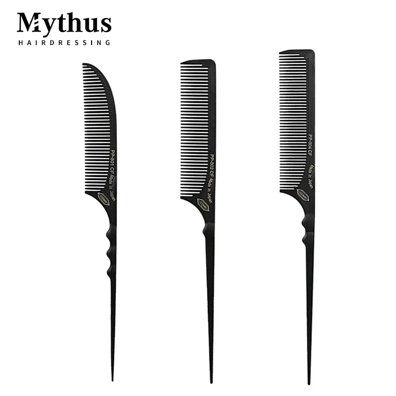 

Mythus Antistatic Hairdressing Teasing Combs Heat Resistant Carbon Fiber Parting Rat Tail Hair Styling Comb For Hair Stylist