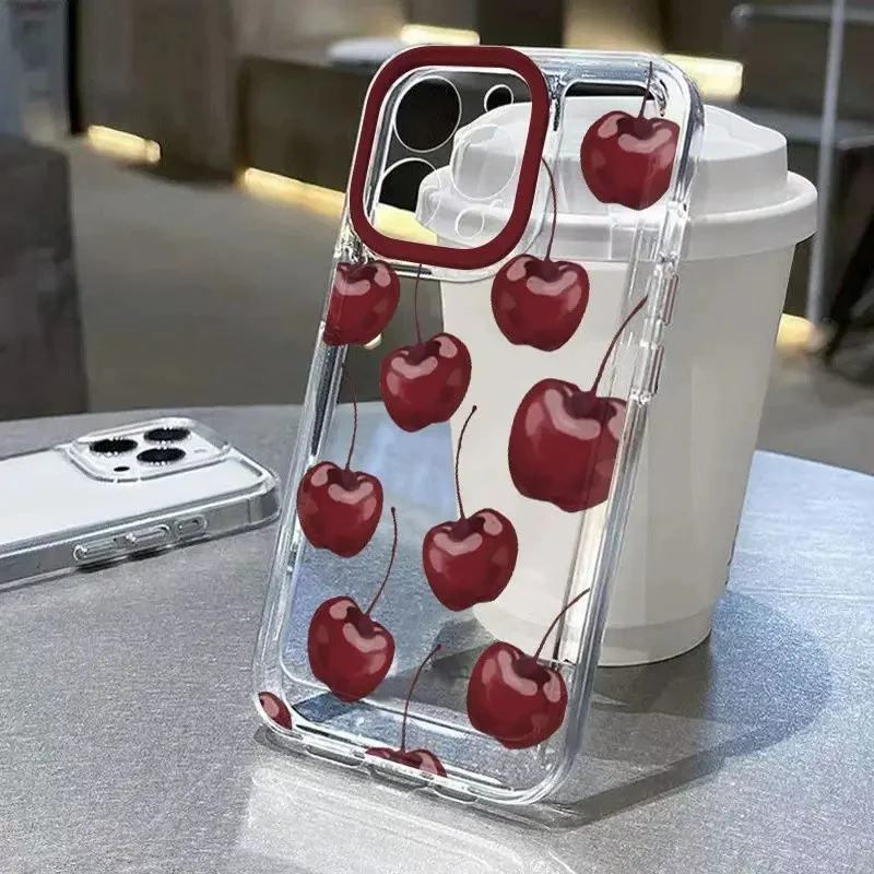 Burgundy Cherry Bow Cartoon Transparent Full Body TPU Phone Case
