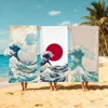 Beige Cartoon W-wave-e art Towel Large Quick-Drying Microfiber soft Beach Towel for Travel Fitness Sauna Bathing Camping