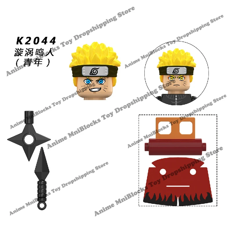 Naruto Sasuke Kakashi Akatsuki bricks Building Blocks Anime cartoon Mini Action Figures Heads Assembly Toys kids Birthday Gifts 6