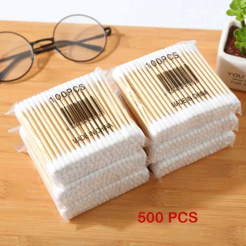 Double Head Wood Cotton Swab Women Makeup Lipstik Cotton Buds Tip Sticks Nose Ear Cleaning Health Care Tools bastoncillos oidos Cotton Swabs Wood Cotton Swabs Disposable Cotton Swabs
