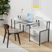 Computer Desk File Drawer, Gaming Desk with LED Light & Power Outlets, Home Office Desk with File Cabinet 1