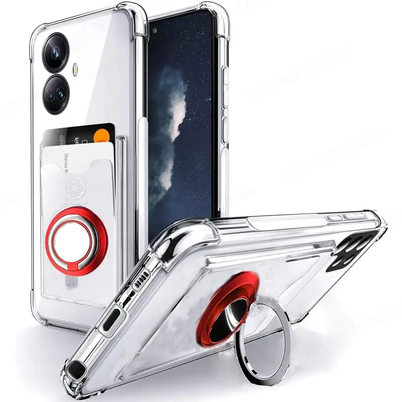 Soft Transparent Card Slot Phone Case with Magnetic Ring Holder Stand Cover