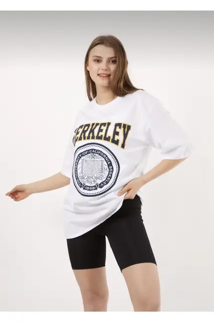 2021 yaz kadın T-Shirt moda eğlence yeni beyaz Oversize Berkeley Baskılı  T-shirt young beyaz mavi bol - AliExpress