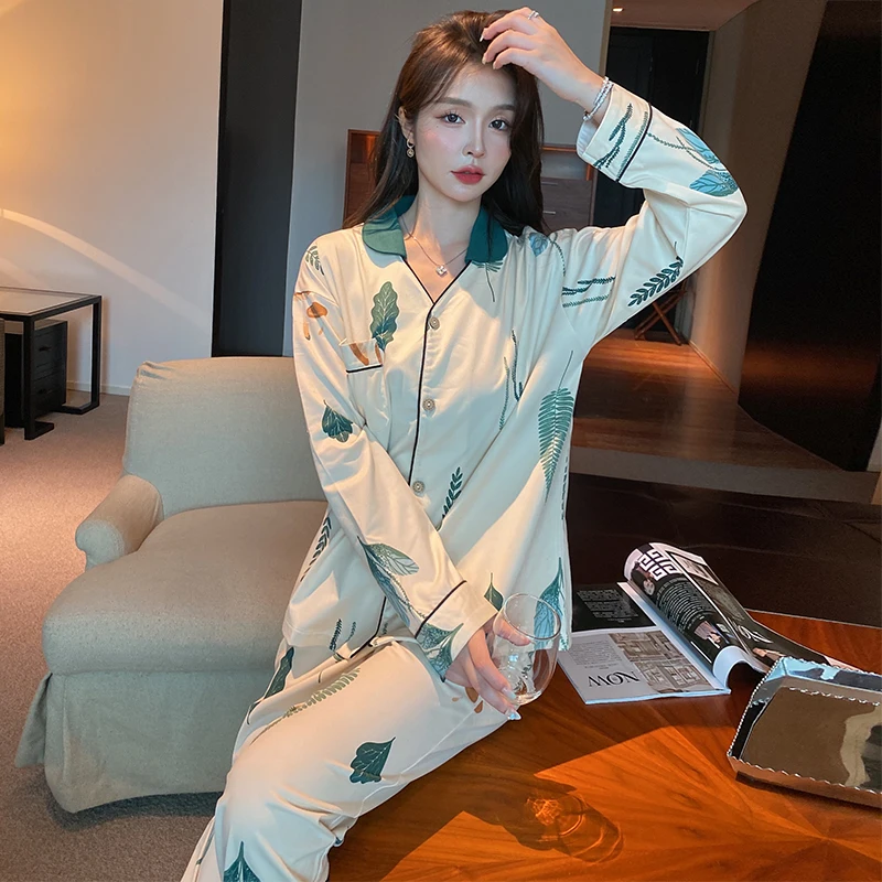 Pajamas Women's Spring and Autumn Pure Cotton Long sleeved Autumn Women's  Sporty Casual Home Furnishing Set - AliExpress