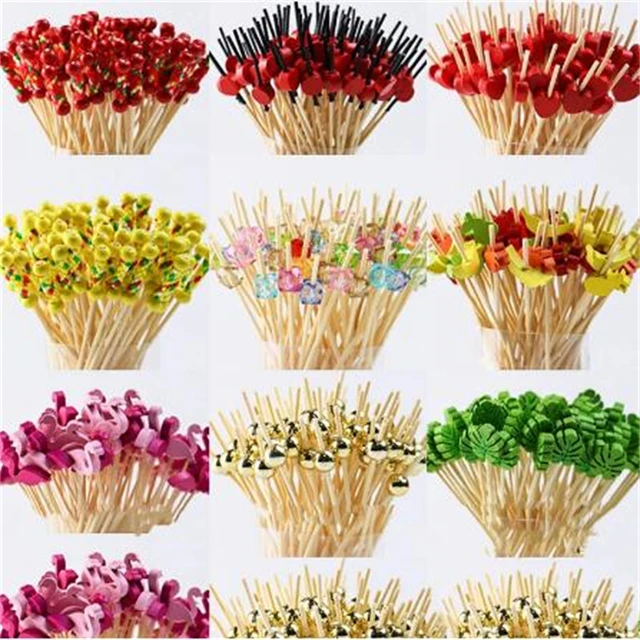 100 pcs Bambou Cocktail, 12cm En Bois Tropical Cocktail Cure-dents