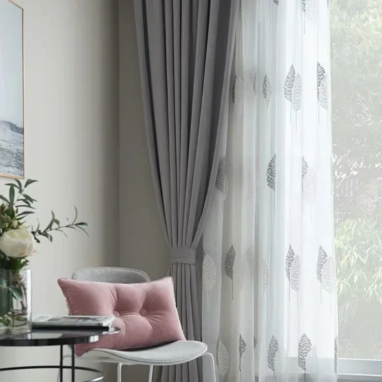 White Sheer Tulle Curtains - Modern Embroidered Translucent Window Drapes for Living Room  Bedroom