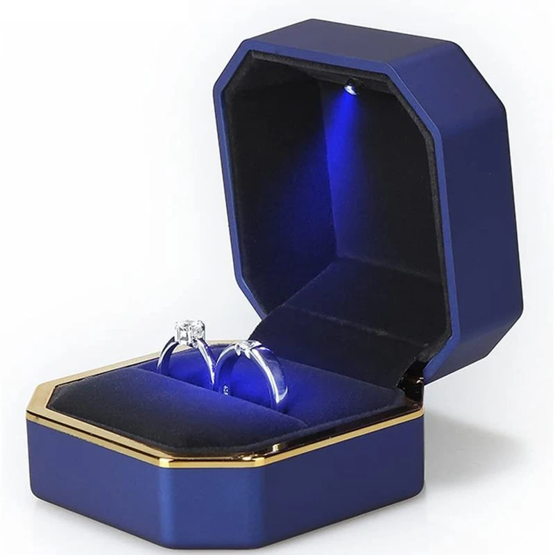 Caja de anillo de joyería con luz LED, colgante de collar de goma de terciopelo de lujo, exhibición de regalos con luz para propuesta de compromiso, estuche de boda, 1 piezas