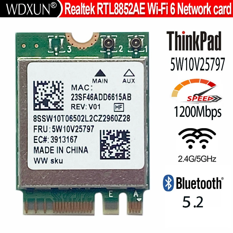 Wifi6 placa de rede sem fio realtek rtl8852ae 5w10v25797 802. 11ac/ax ...