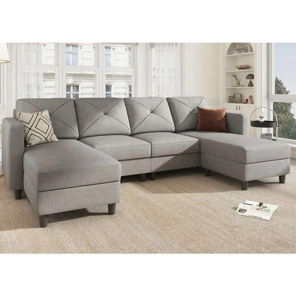Convertible Sectional Sofa with Double Chaises for Living Room, U Shaped Couch 4 Seat Sofa