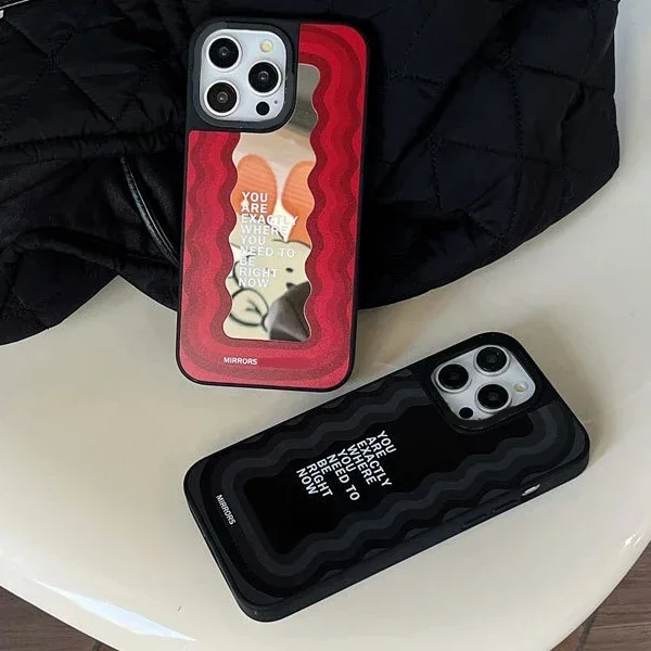 Mirror Surface Wave Black Red Phone Case Cover for IPhone 11 12 13 14 15 Pro Max Case for IPhone 15 Pro Max