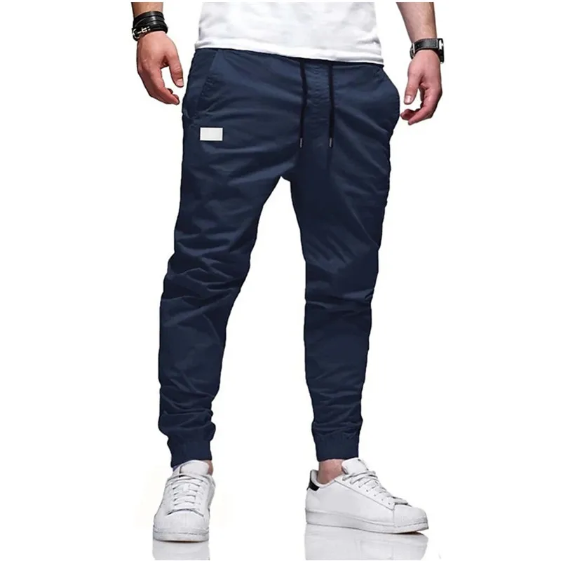 Men\'s Cotton Cargo Long Pants Four Seasons Solid Color Joggers Tactical Trousers Male Elastic Waist Casual Harajuku Pants Homme