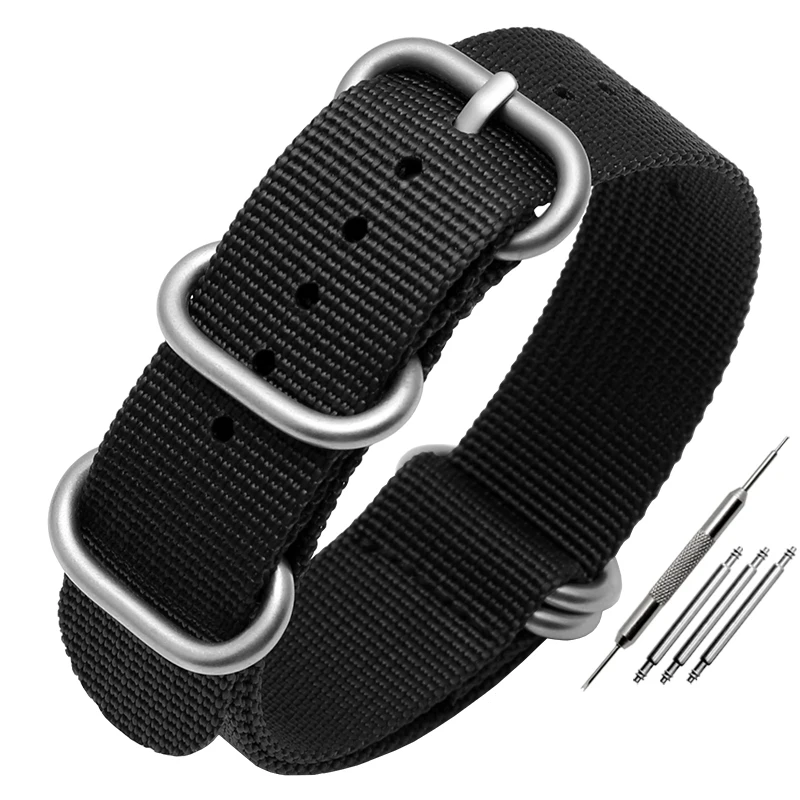 Heavy Duty Nylon and Metal Buckle Watch Strap - Khaki Army Green Canvas Bracelet