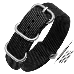 Heavy Duty Nylon and Metal Buckle Watch Strap - Khaki Army Green Canvas Bracelet - 22mm (Black silver clasp)