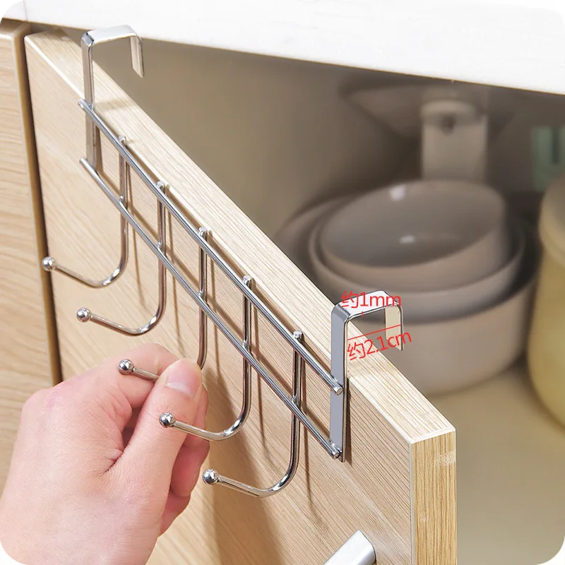 Description Picture 5 of itemDoor Hanger Hook Stainless Steel Kitchen Cabinet Pull Over Door Hook Clothes Bedroom Bathroom Hanger Bags Towel Holder 5 Hooks