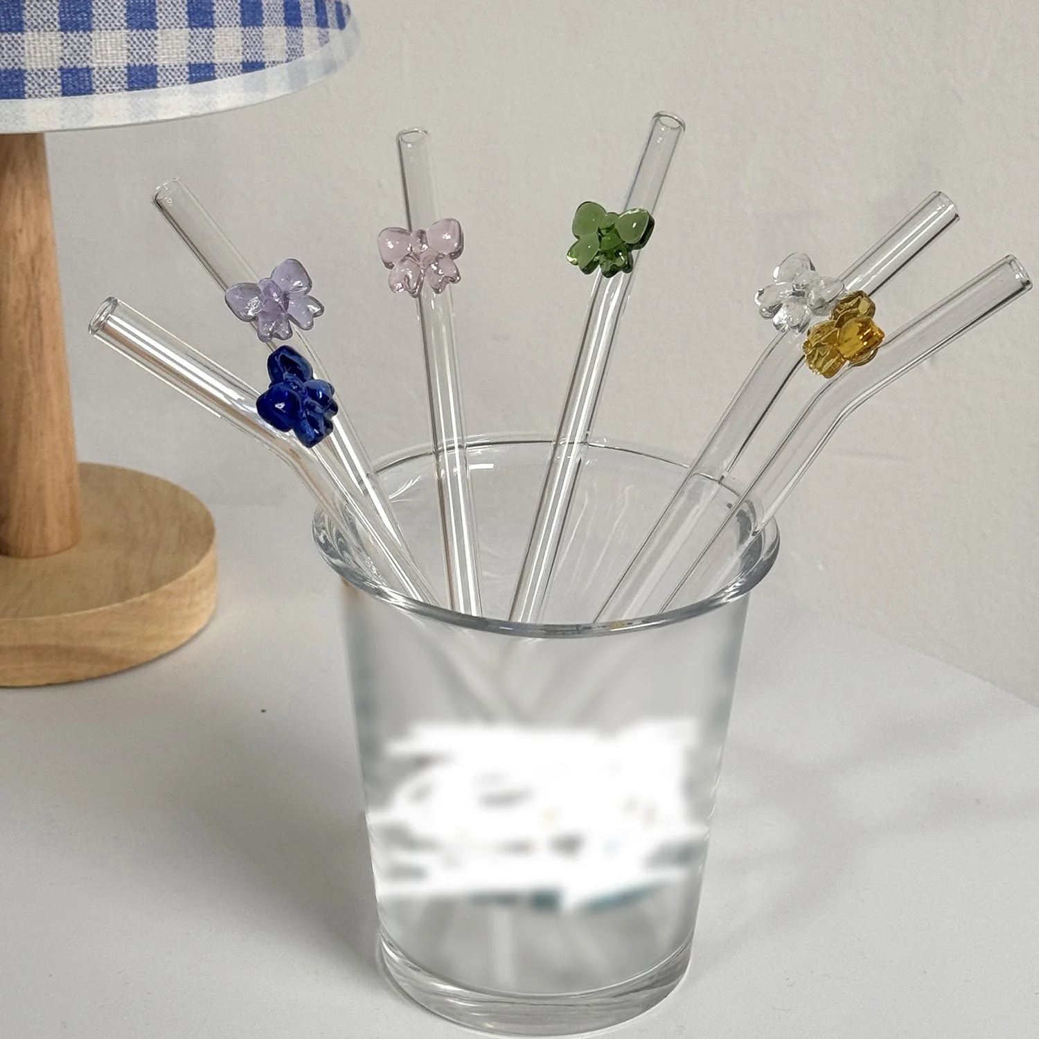Clear Glass 8mm Drinking Straw Reusable Bar Tool for Coffee Mug Tea Beer Cocktail Tools Bowknot Shape Decor for Party