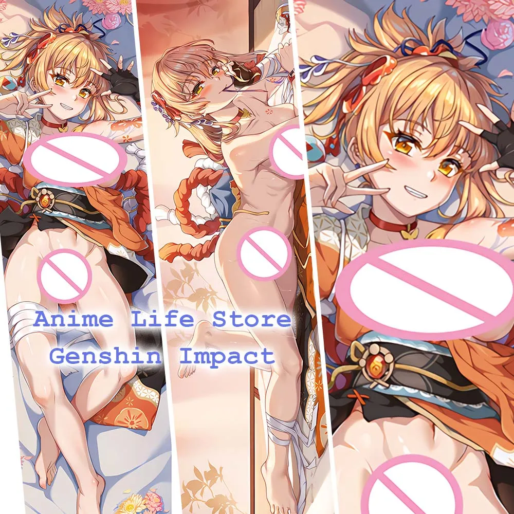 

Cute Genshin Impact Anime Body Pillow Case Peachskin 2Way Dakimakura Anime Yoimiya Cosplay Pillowcase Kawaii Bed Cushion Cover