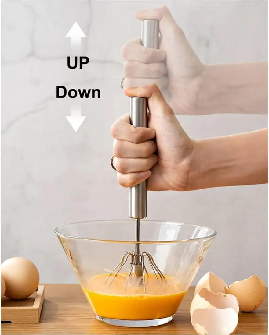 Description Picture 4 of itemStainless Steel Whisk Hand Pressure Egg Beater Manual Semi-automatic Rotating Egg Tools Stiring Cream Mixer Kitchen Baking Tools