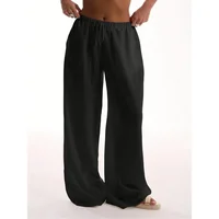 Plus Size 1XL-5XL Women's Fashionable Solid Color Straight Tube Drawstring Elastic Waist Pants Suitable for Commuting - Image 3