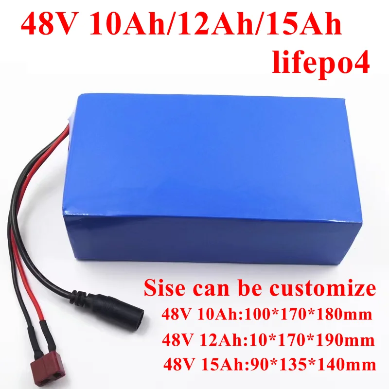 Lifepo4 48V 15Ah Lithium 48V 12Ah Batteria 48V 10Ah Lithium Lifepo4 Per 500W 1200W Citycoco Scooter Bicicletta Bici + Caricatore 2A