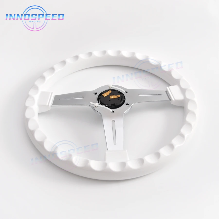 14inch White Steering Wheel with Chrome Spoke 350mm Universal JDM