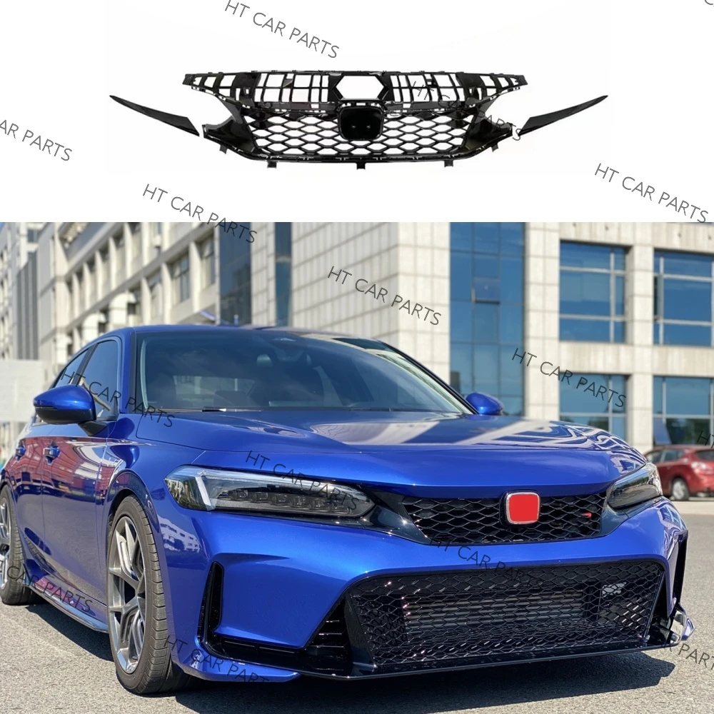 

For 2022-2024 Honda Civic Non-Si Sedan 1 Set Black Type R Style of Front Bumper Upper Grille Mesh Grill ( Without sensor hole. )