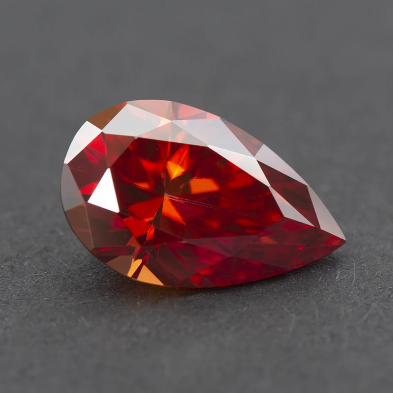 

Moissanite Diamond Pear Cut Garnet Colour Lab Created Gemstone Advanced Jewelry Making Materials Comes with GRA Certificate