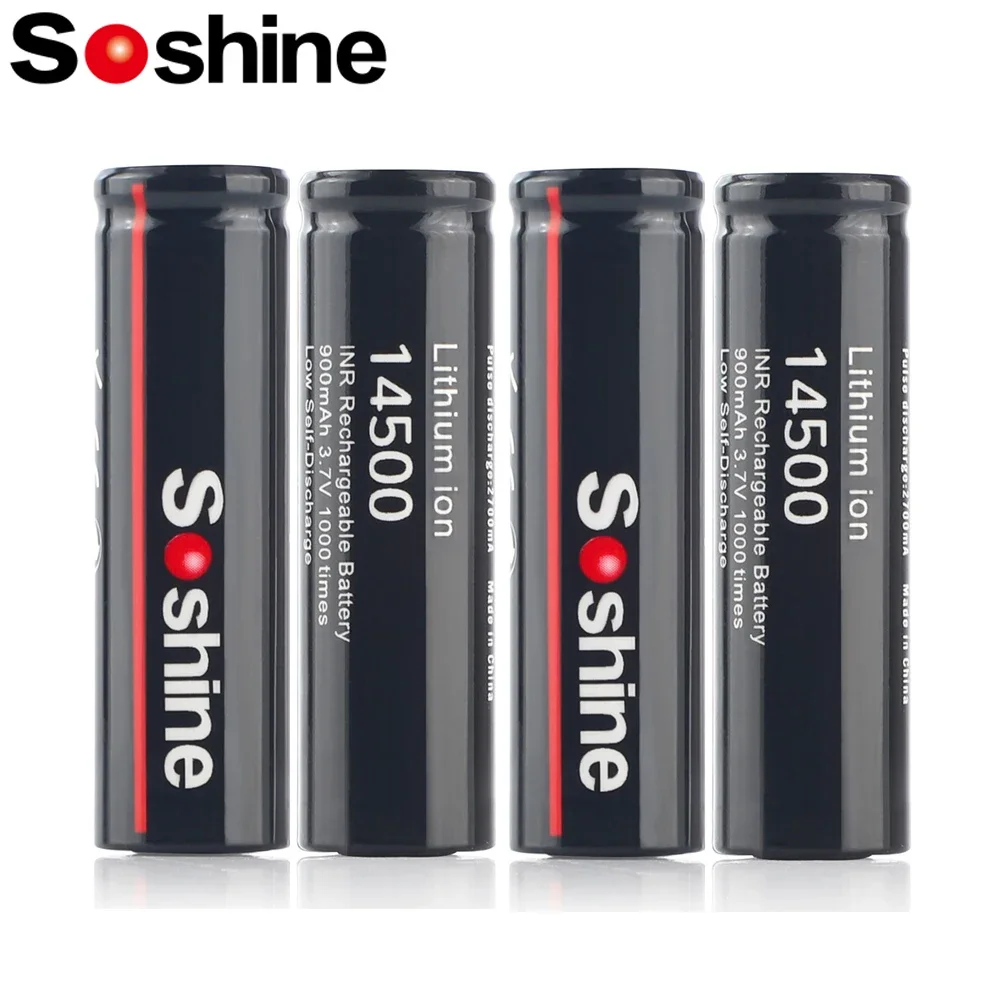Soshine 3.7V 14500 Battery Li-ion Flat Lithium Battery AA 900mAh Rechargeable Battery 1000 Times for LED Flashlight Calculator