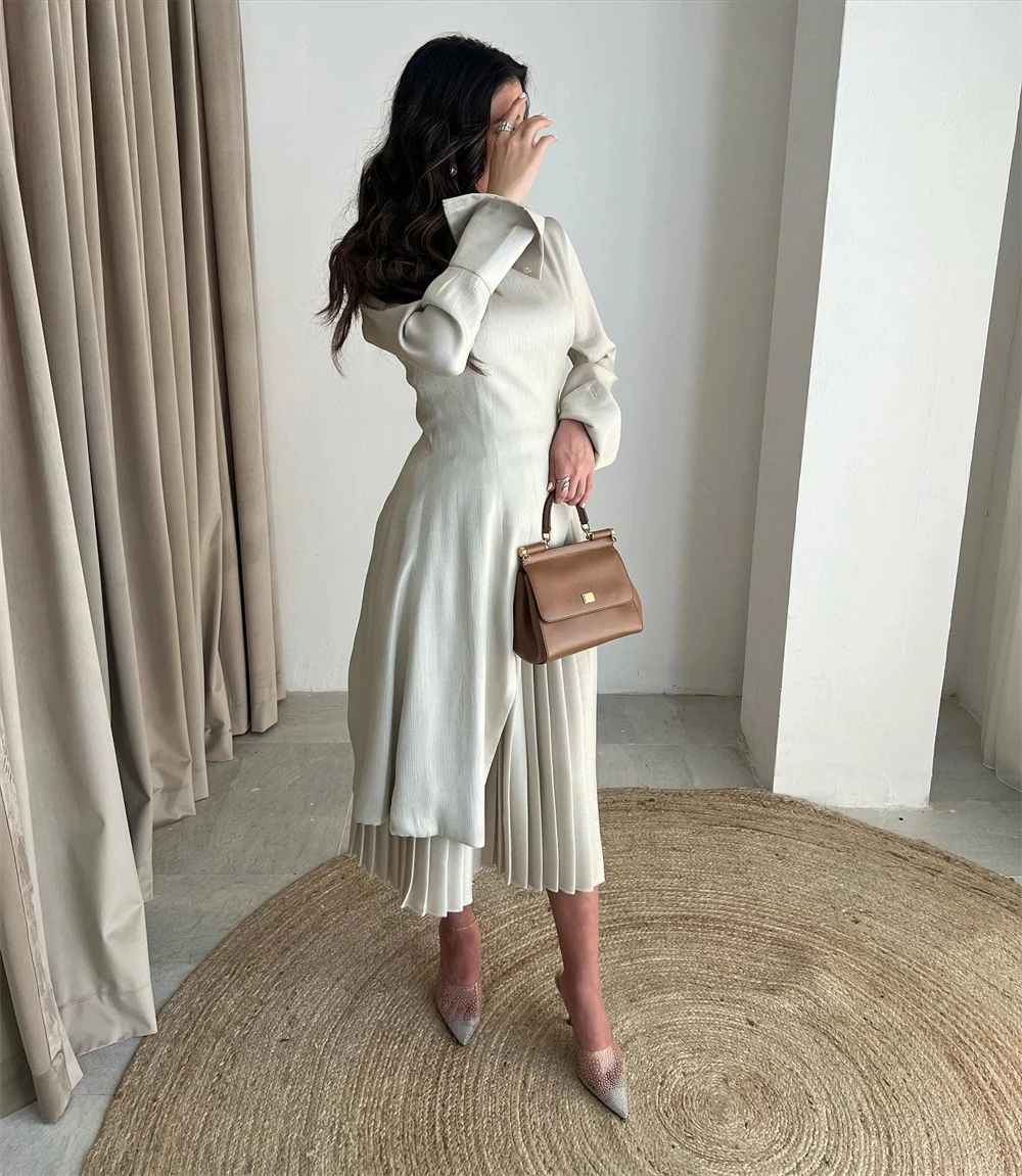 

White Prom Dresses Gala A-Line New O-Neck Evening Gown Formal Elegant Long Sleeves Party Dresses for Women 2024 Formal Occasion