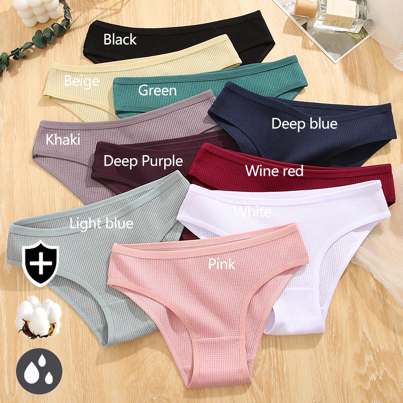 Women Panties 3Pcs/set Women Waffle Cotton Panties S-XL Women's Low-Rise Comfortable Briefs Female Soft Underwear Ladies Underpants
