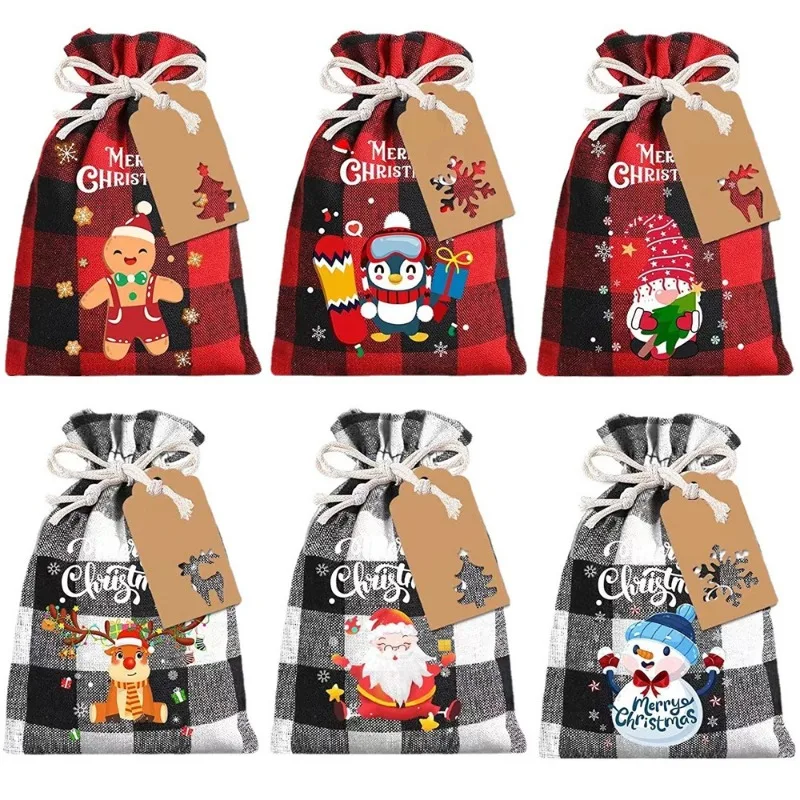 6PCS Christmas Candy Gifts Drawstring Bags Linen Bundle Pocket Bracelet Jewelry Burlap Storage Bags Xmas Gift Packaging Bags LIJ