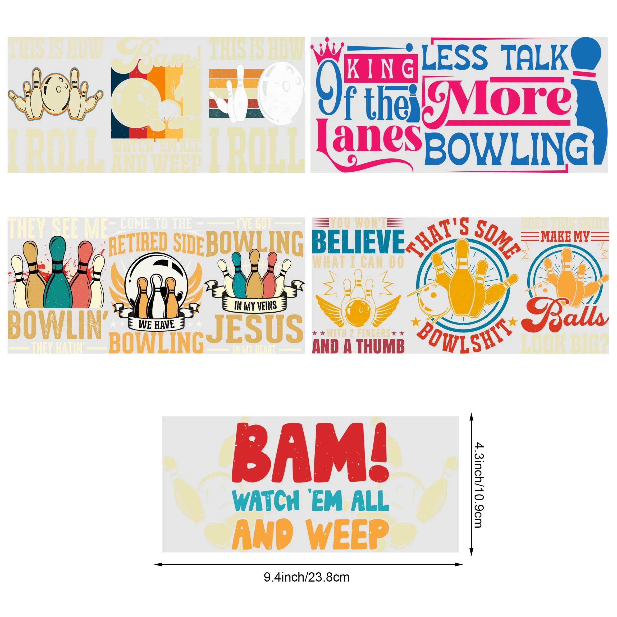 Bowling UV DTF Cup Stickers 5 Sheet for 16 oz Glass Mugs