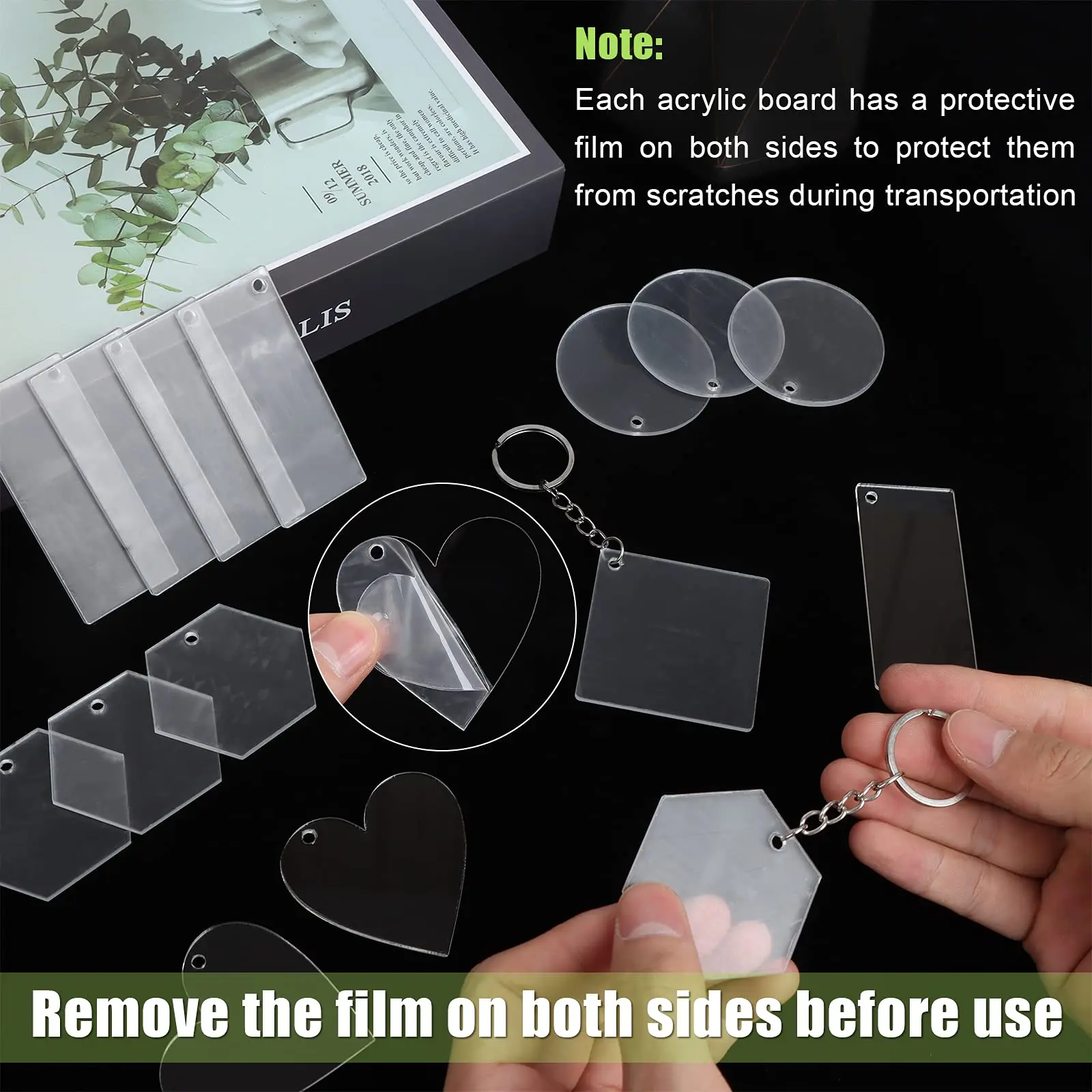 200pcs DIY Acrylic Keychain Set Transparent Acrylic Keychain Blanks Pendants Tassel Keychain Personalized DIY Crafts Projects