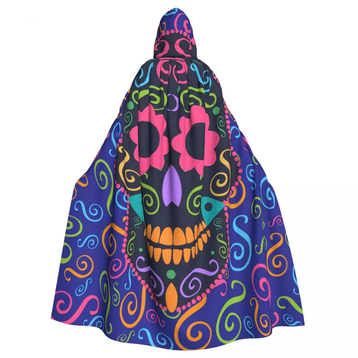 

Hooded Cloak Polyester Unisex Witch Cape Costume Accessory Skull With Flower Eyes Elf Purim