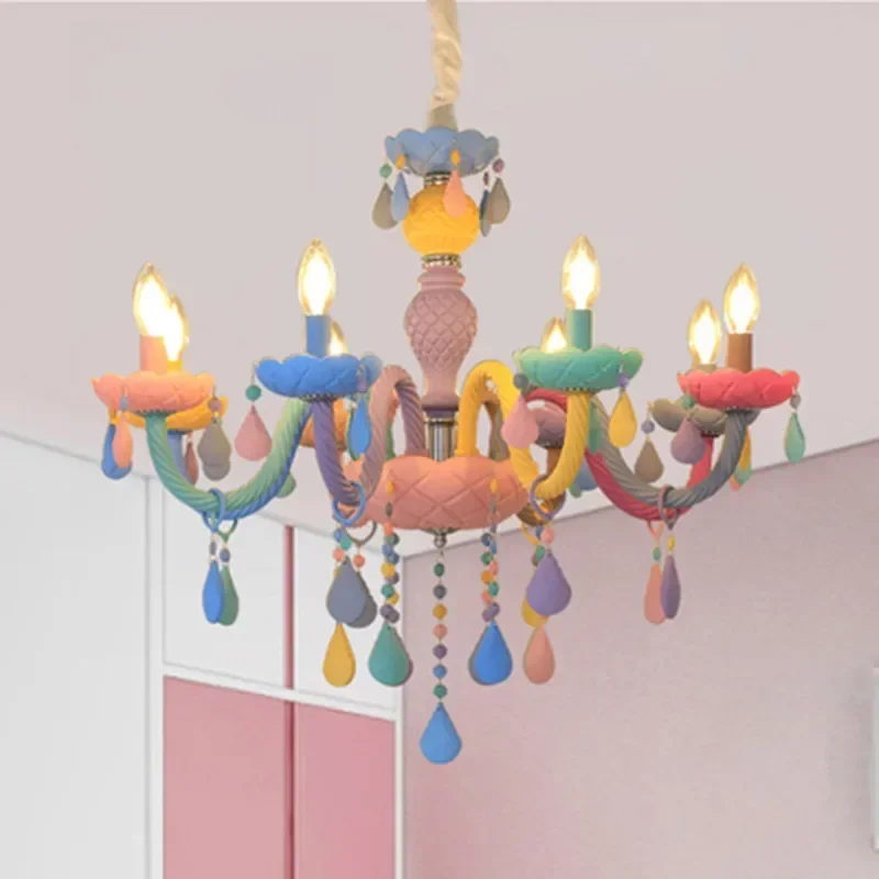 Description Picture 5 of itemModern Macaron Colorful Crystal Chandelier Rainbow Candle Lustres American Girl Princess Children Room Luminaire Light Fixtures