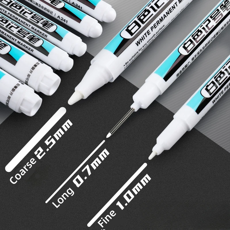 0.7/1.0/2.5MM White Permanent Marker Pens 1/3Pcs Paint Markers For Wood Rock Plastic Leather Glass Stone Metal Art Supplies