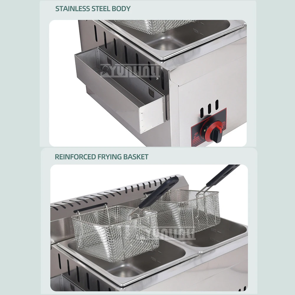 Double Gas Fryer Stainless Steel Chicken Fried French Fries Machine Commercial Deep Fryer Friteuse deep fryer
