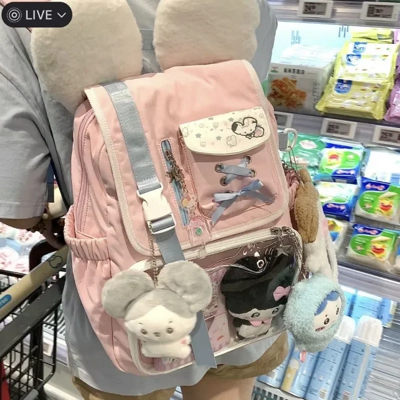 HAEX Funny Big Ear Backpacks Women Kawaii Candy Color Ribbon Mochilas Para Mujer Large Capacity Students DIY Doll Show Ita Bags 4