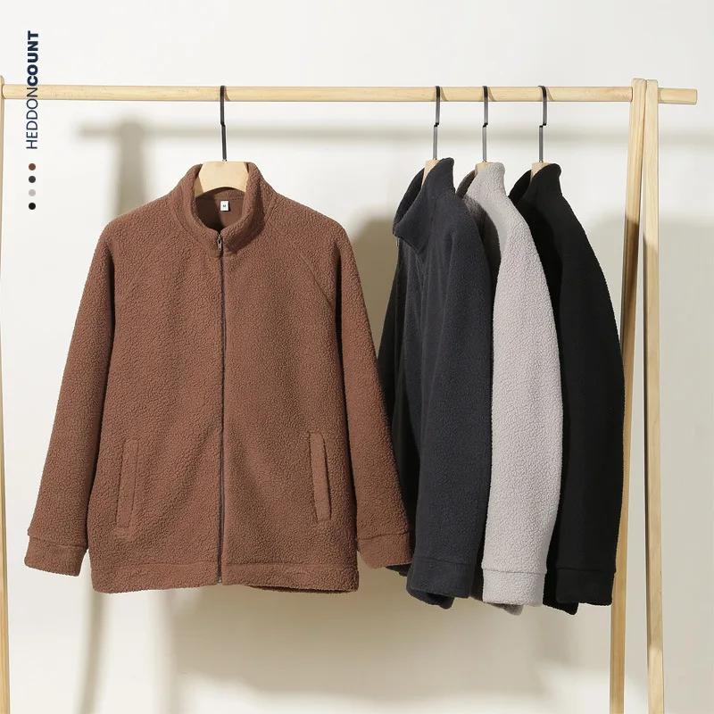 

Polar Fleece Jackets Men's Autumn and Winter New Warm Thickened Standing Collar Imitation Lamb Cashmere Sweater Cardigan Coat