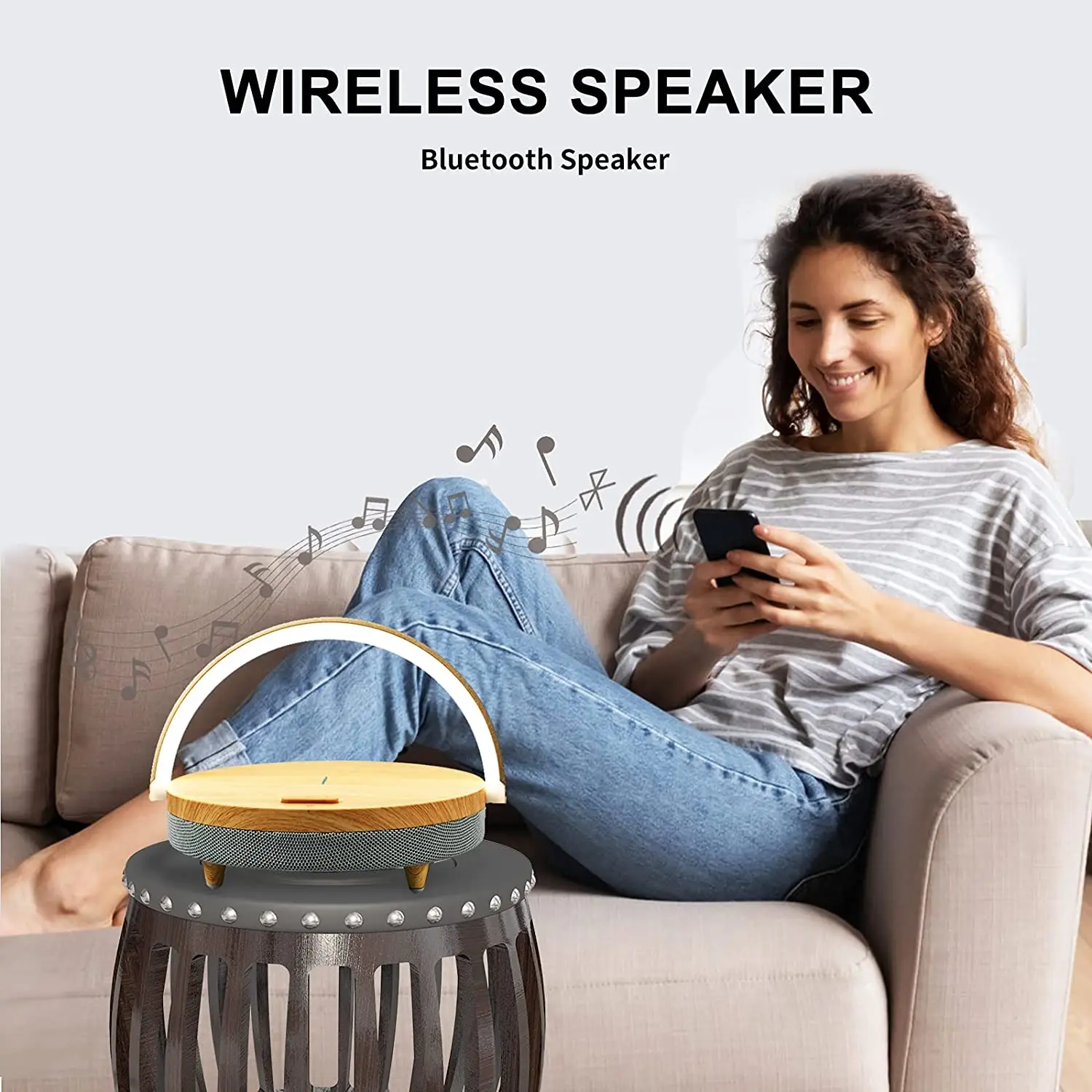 bluetooth speaker S21 Pro Wood Wireless Chargers LED Lamp Bluetooth Speaker 15W High Power Fast Charging for IPhone 14 Easy Touch Wireless Charge